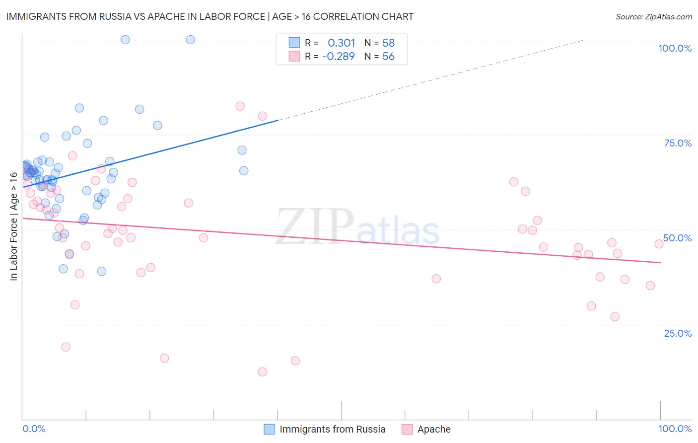 Immigrants from Russia vs Apache In Labor Force | Age > 16