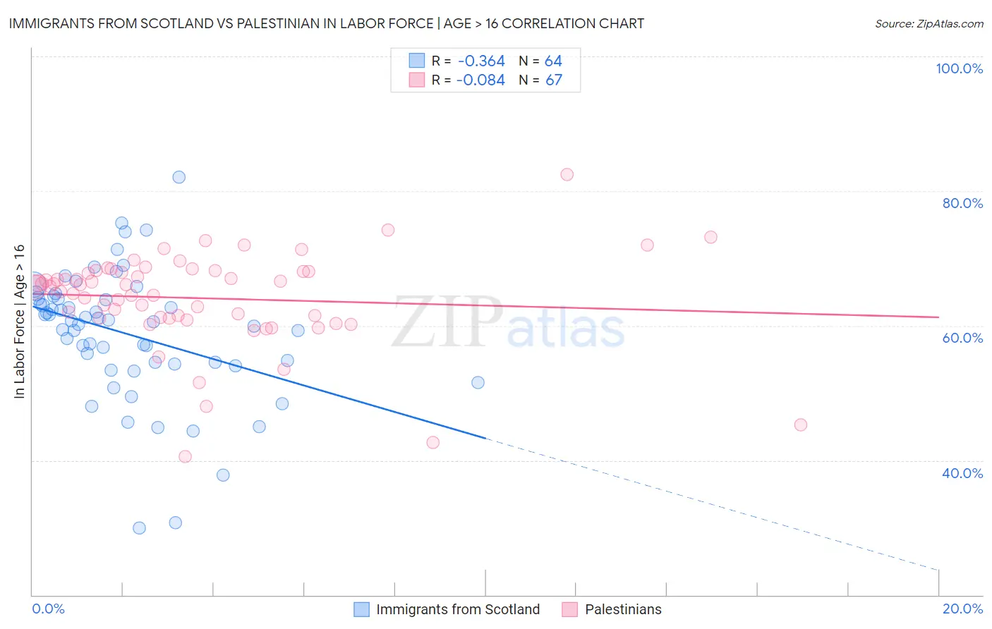 Immigrants from Scotland vs Palestinian In Labor Force | Age > 16