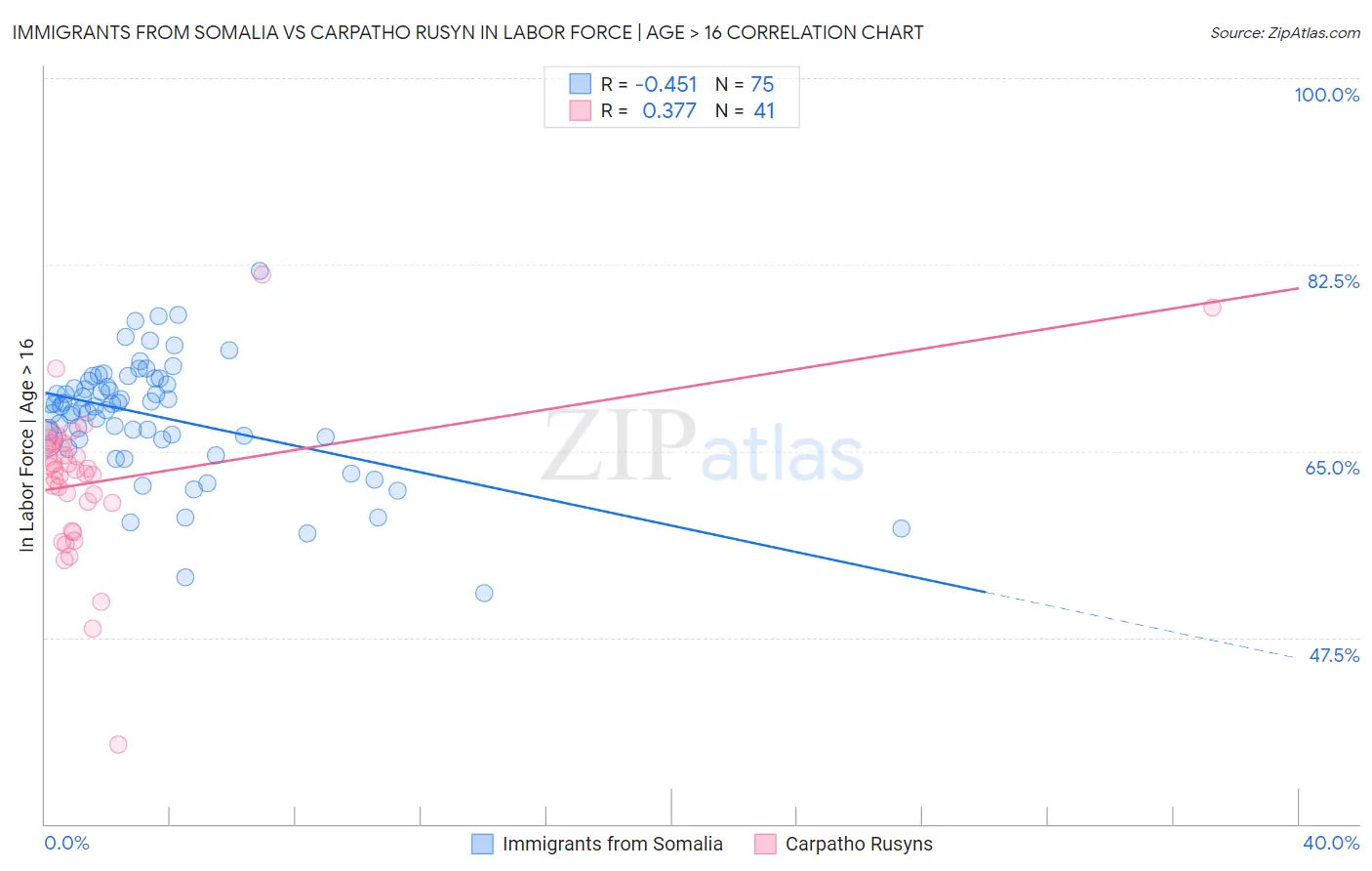 Immigrants from Somalia vs Carpatho Rusyn In Labor Force | Age > 16