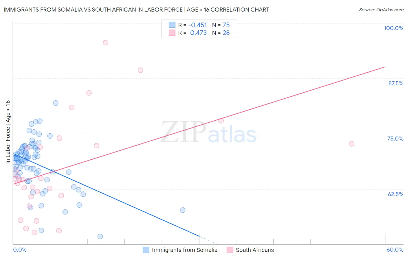 Immigrants from Somalia vs South African In Labor Force | Age > 16