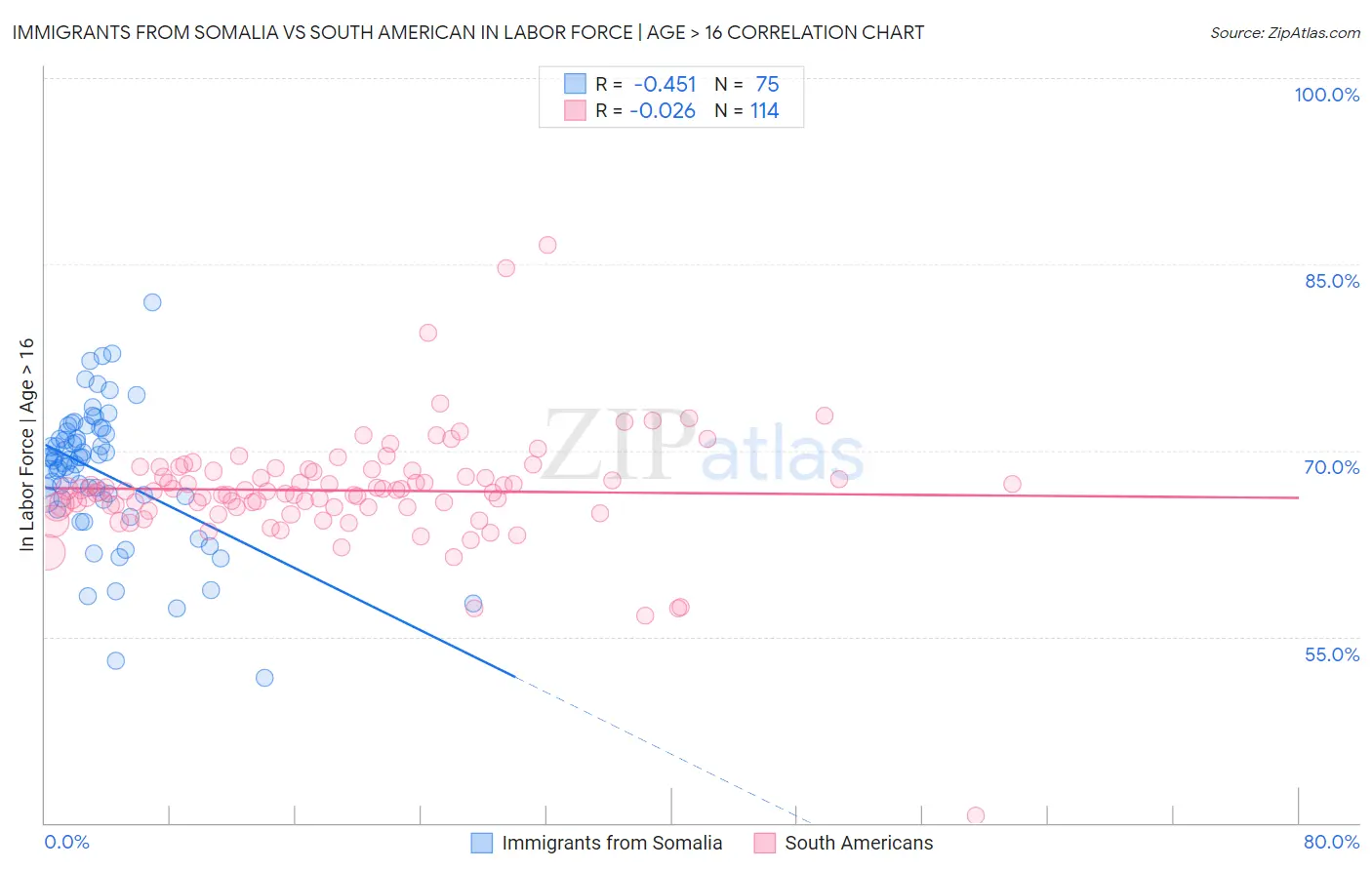 Immigrants from Somalia vs South American In Labor Force | Age > 16