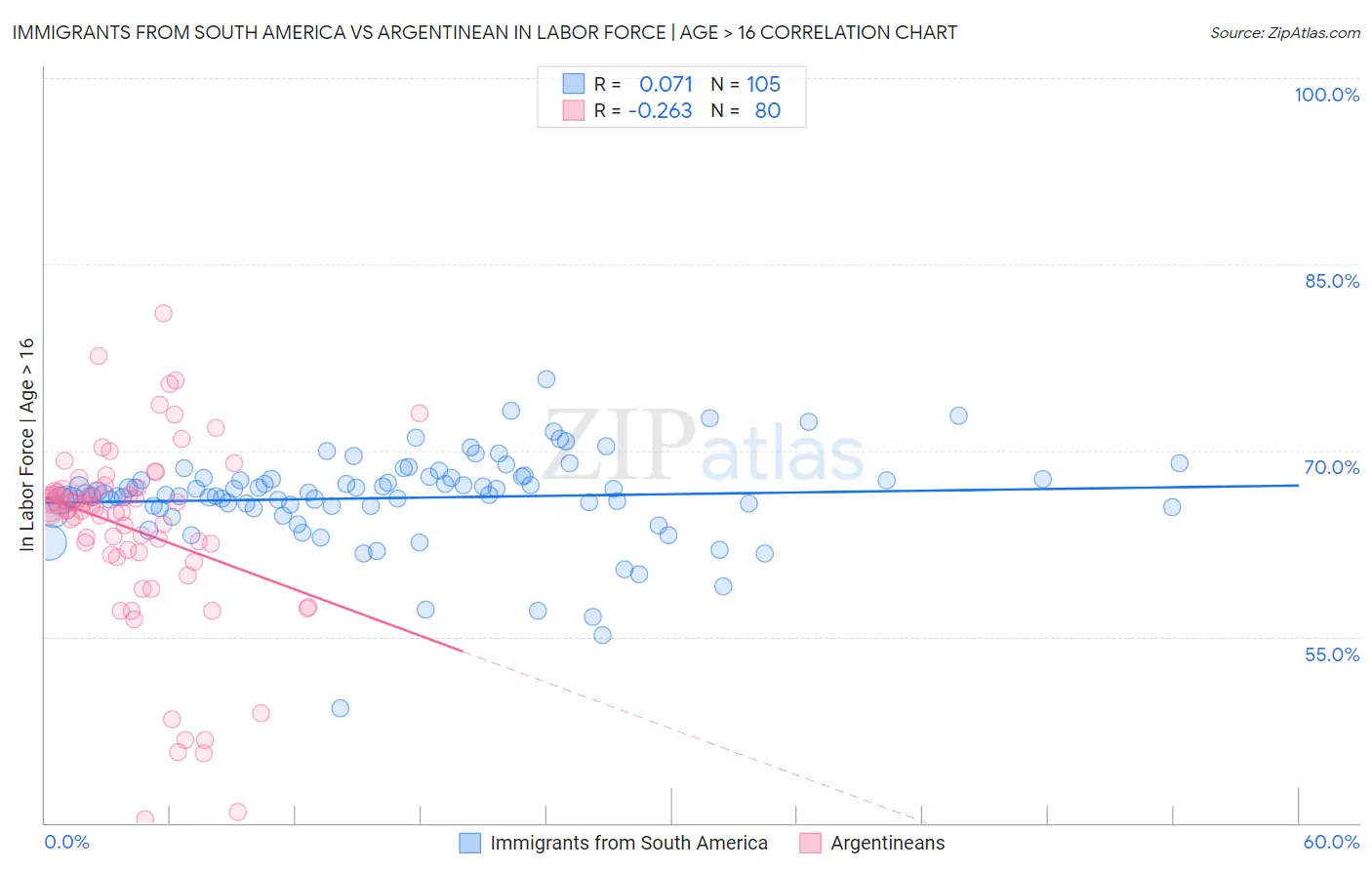 Immigrants from South America vs Argentinean In Labor Force | Age > 16