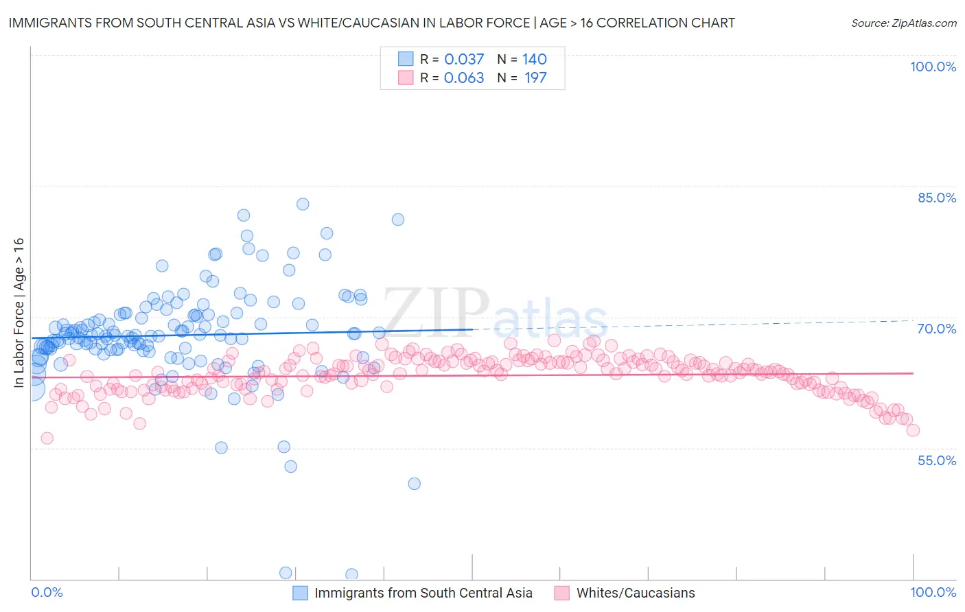 Immigrants from South Central Asia vs White/Caucasian In Labor Force | Age > 16