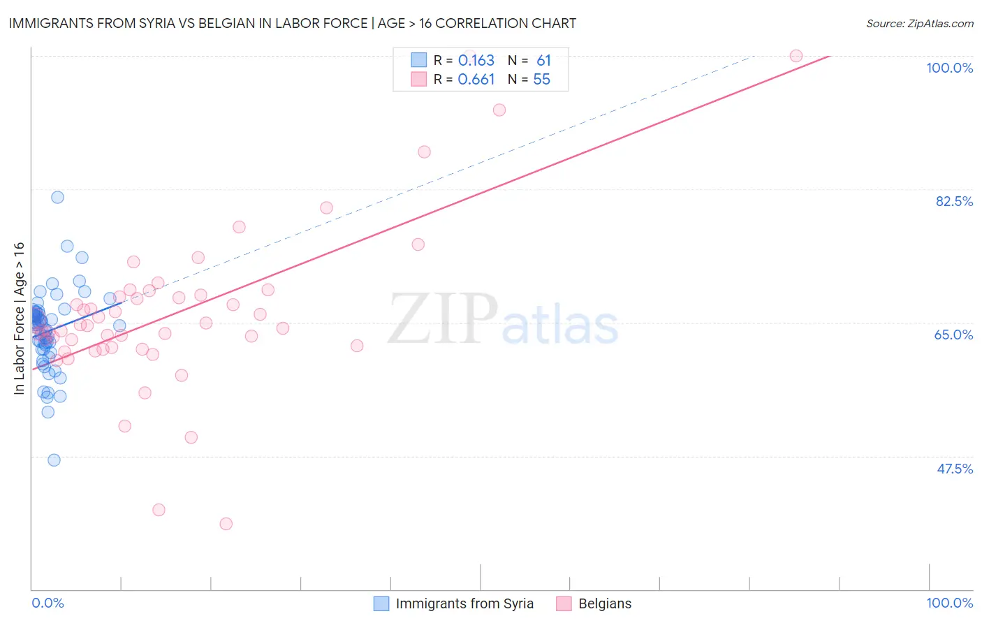 Immigrants from Syria vs Belgian In Labor Force | Age > 16