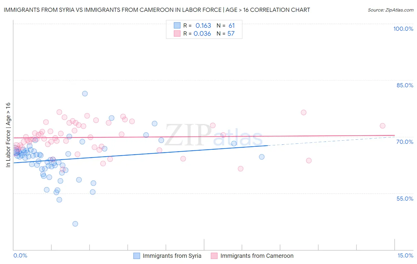 Immigrants from Syria vs Immigrants from Cameroon In Labor Force | Age > 16