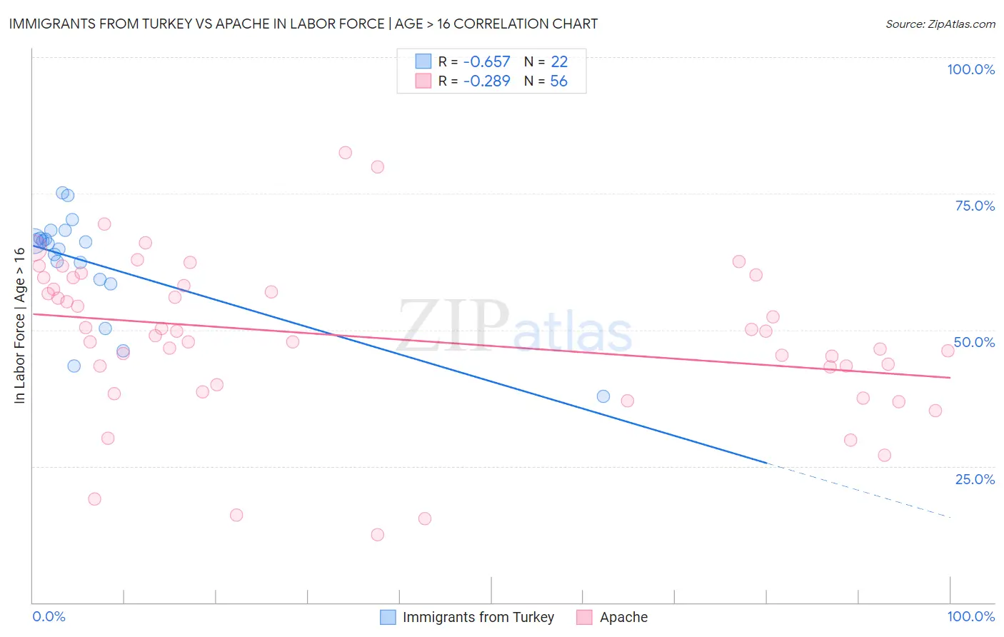 Immigrants from Turkey vs Apache In Labor Force | Age > 16