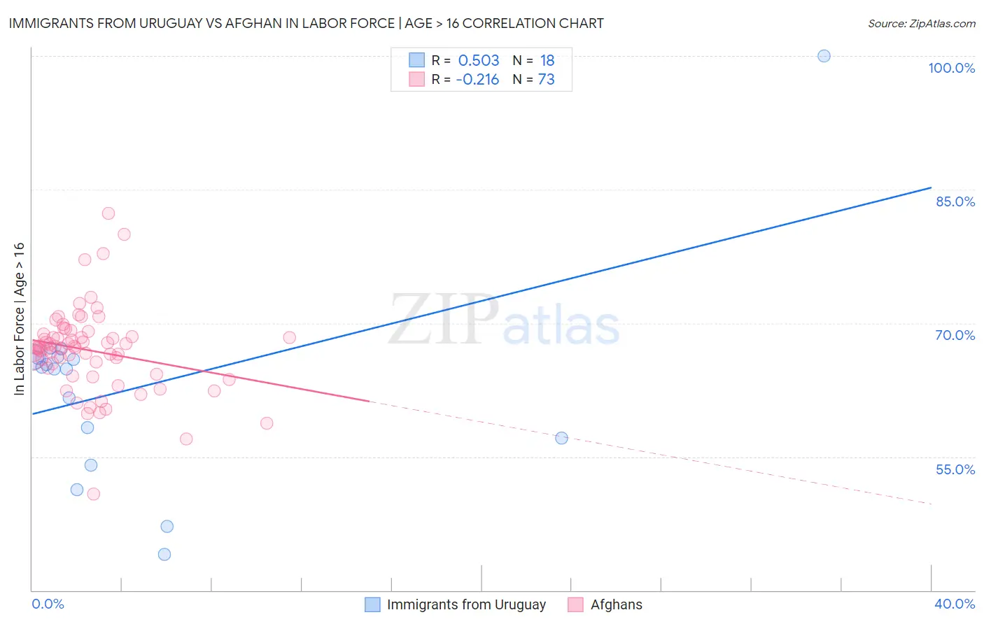 Immigrants from Uruguay vs Afghan In Labor Force | Age > 16