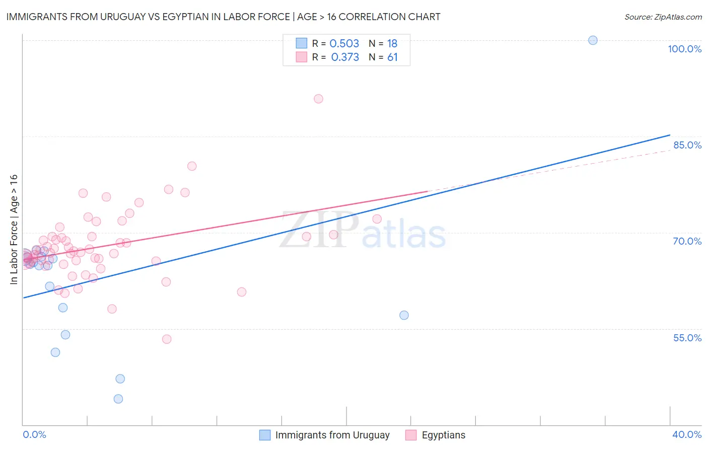 Immigrants from Uruguay vs Egyptian In Labor Force | Age > 16