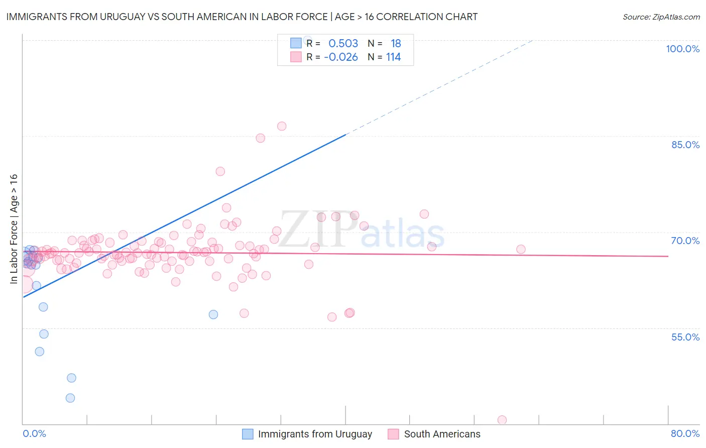 Immigrants from Uruguay vs South American In Labor Force | Age > 16