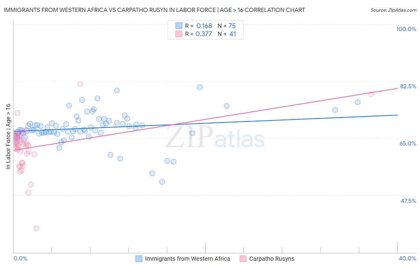 Immigrants from Western Africa vs Carpatho Rusyn In Labor Force | Age > 16