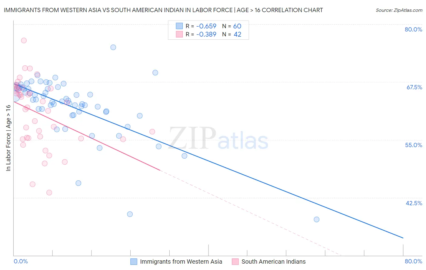 Immigrants from Western Asia vs South American Indian In Labor Force | Age > 16