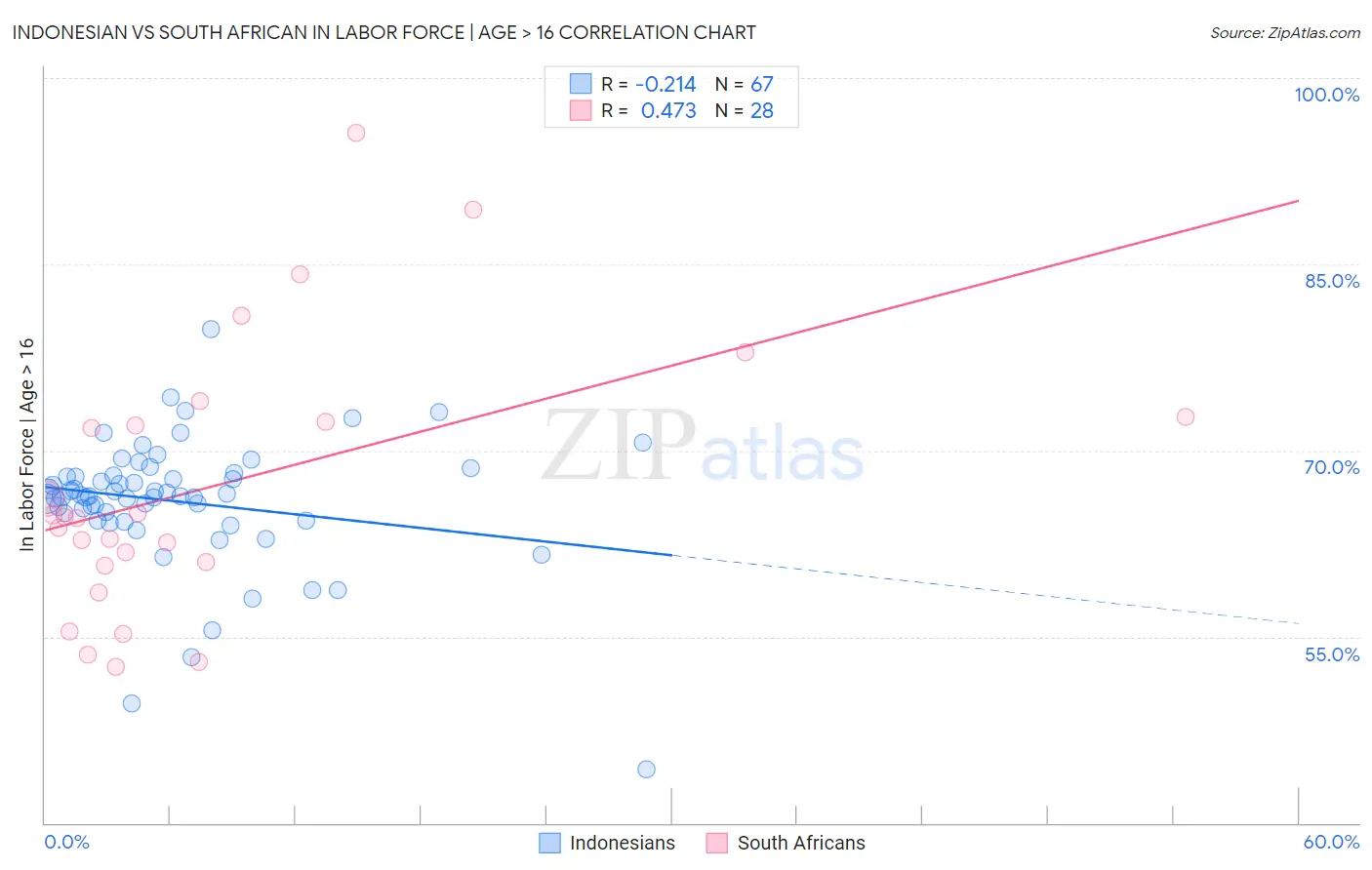 Indonesian vs South African In Labor Force | Age > 16