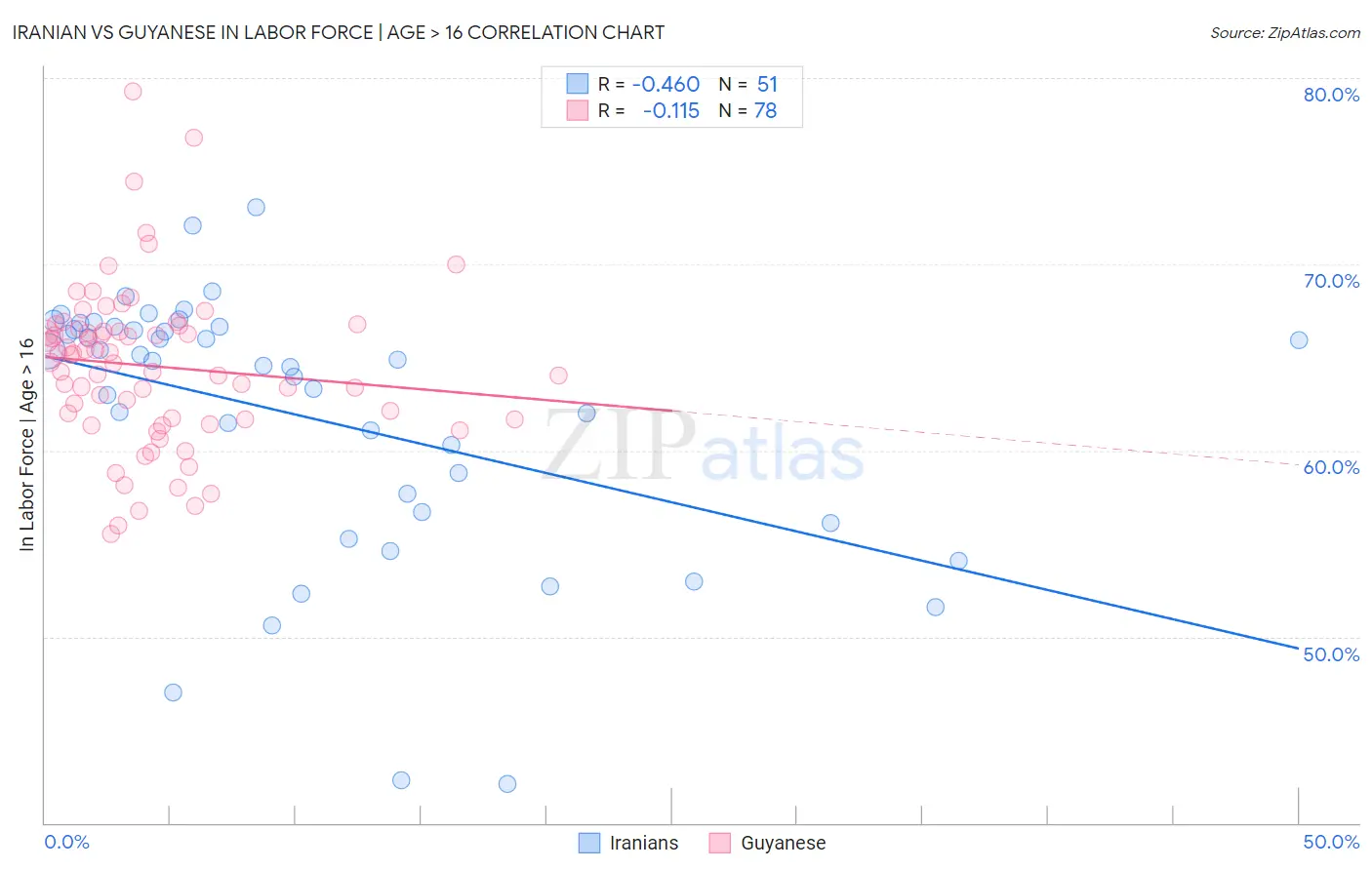 Iranian vs Guyanese In Labor Force | Age > 16