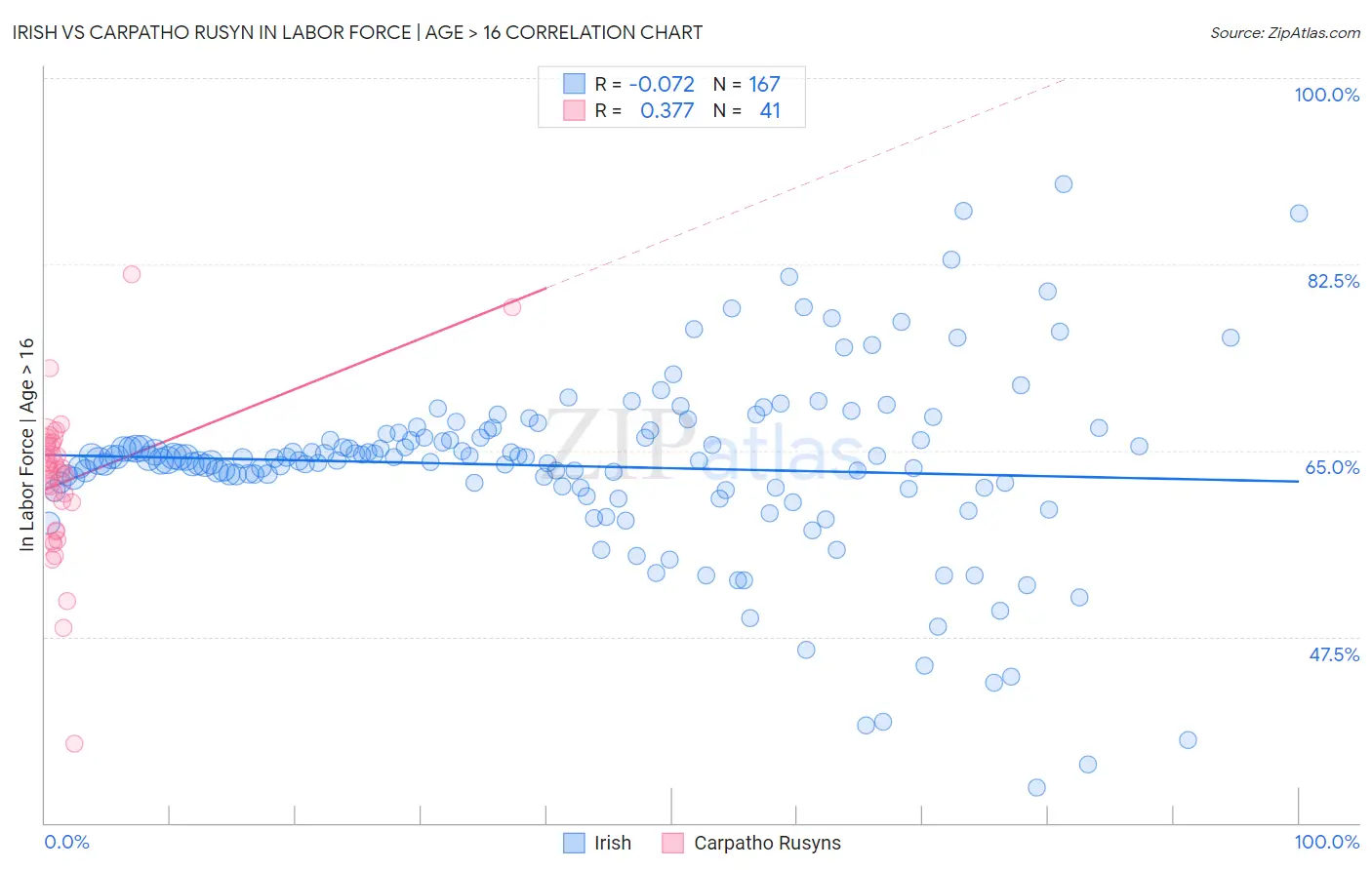 Irish vs Carpatho Rusyn In Labor Force | Age > 16