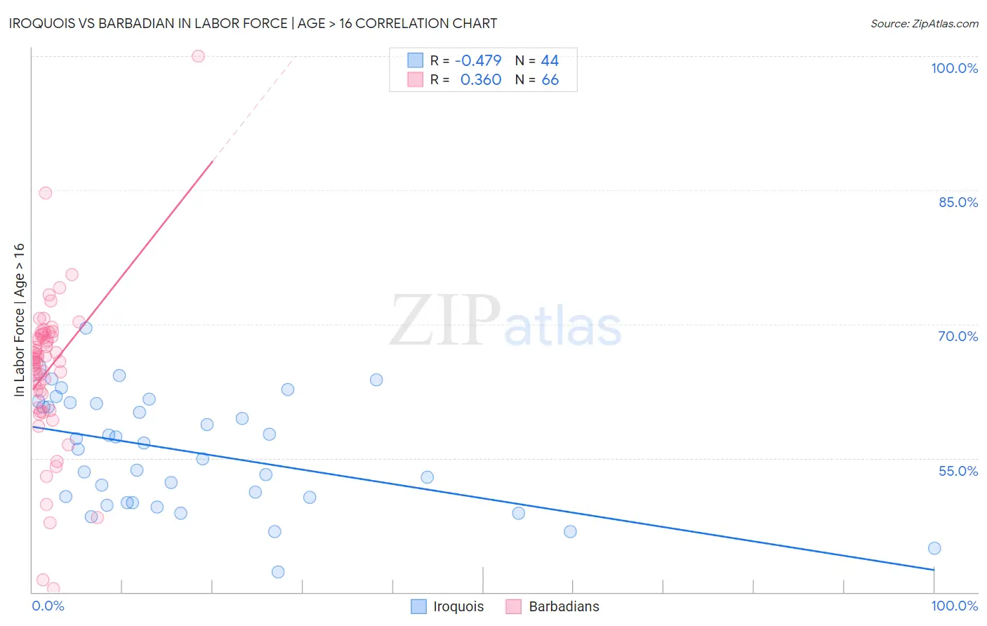 Iroquois vs Barbadian In Labor Force | Age > 16
