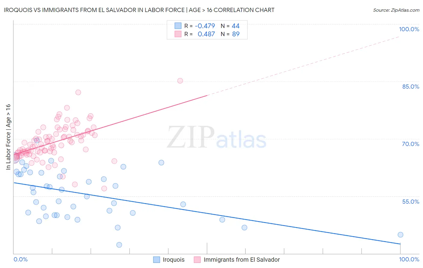 Iroquois vs Immigrants from El Salvador In Labor Force | Age > 16