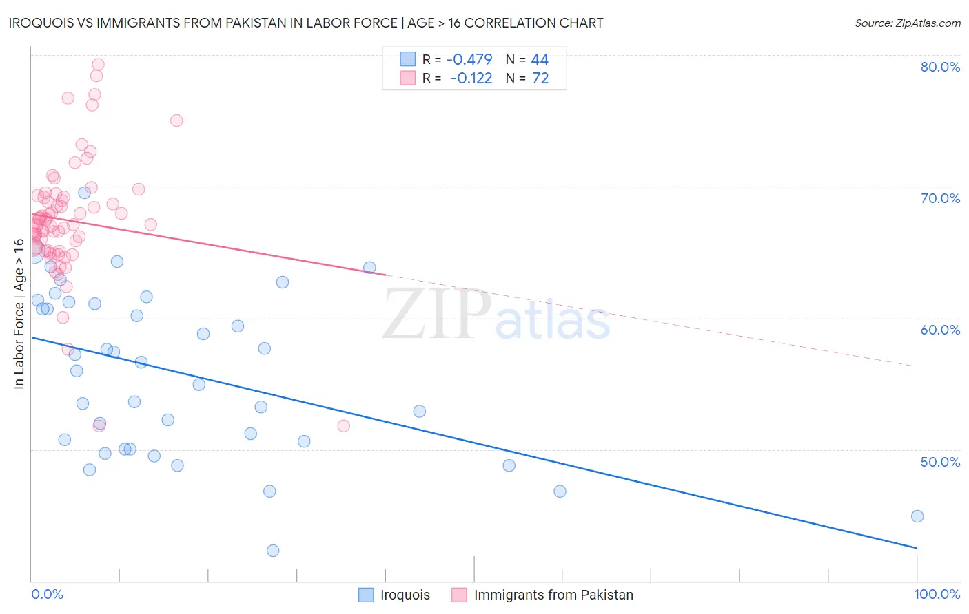 Iroquois vs Immigrants from Pakistan In Labor Force | Age > 16