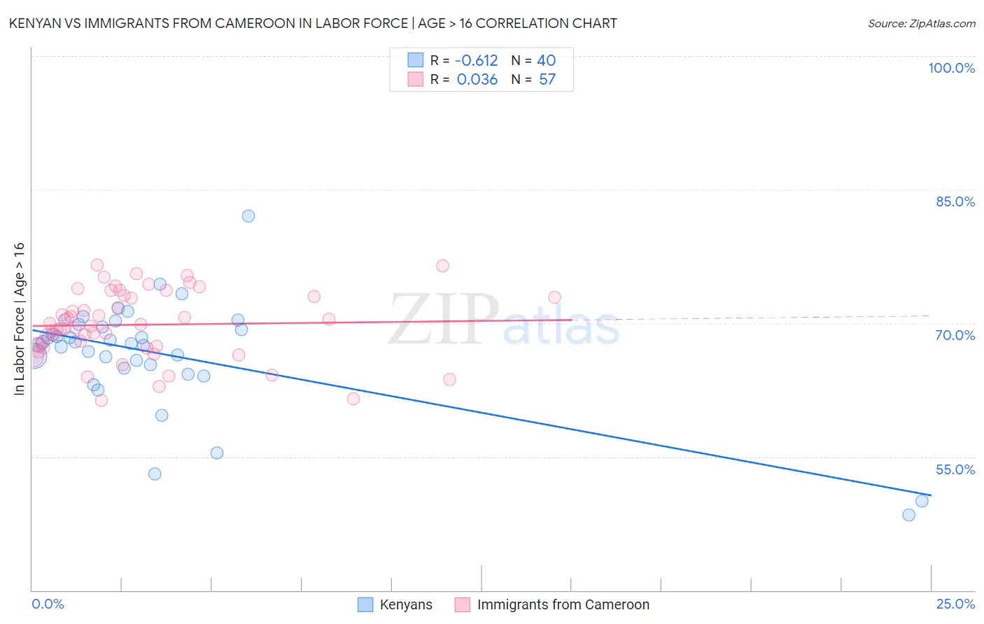 Kenyan vs Immigrants from Cameroon In Labor Force | Age > 16