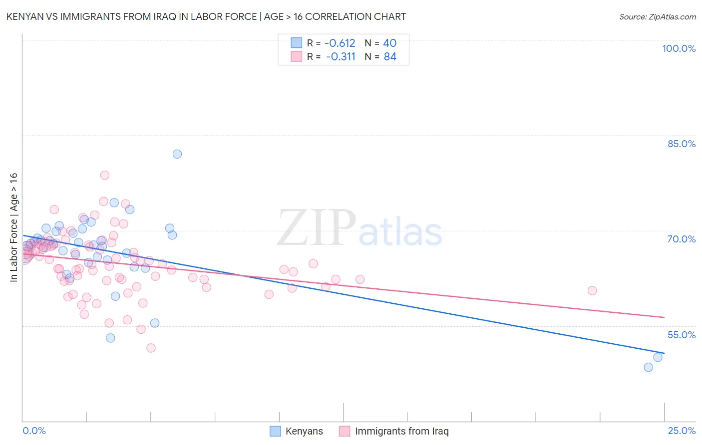 Kenyan vs Immigrants from Iraq In Labor Force | Age > 16