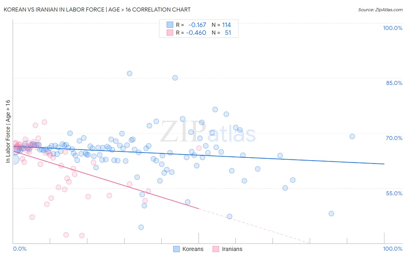 Korean vs Iranian In Labor Force | Age > 16