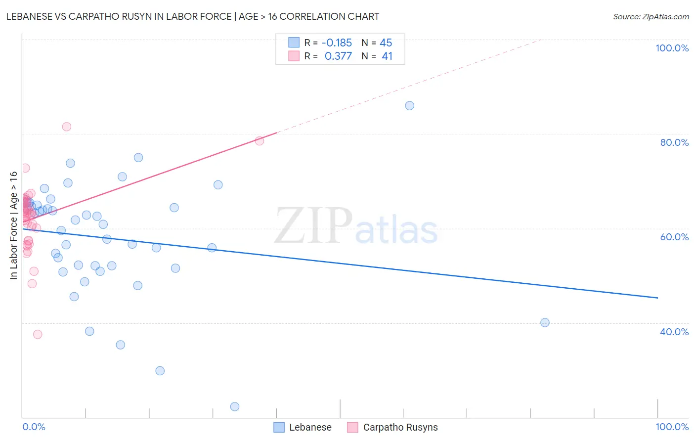 Lebanese vs Carpatho Rusyn In Labor Force | Age > 16