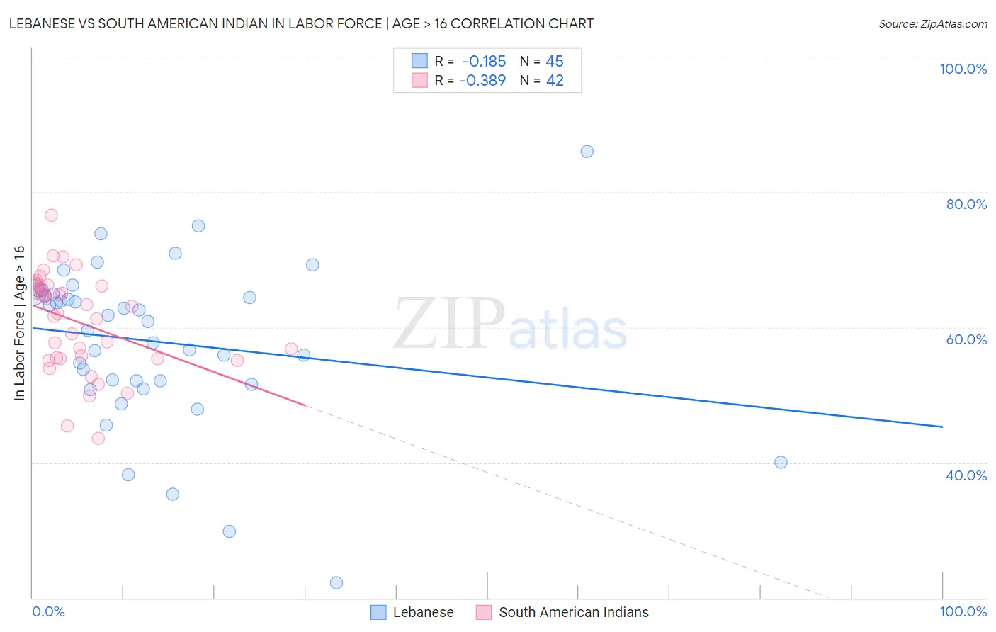 Lebanese vs South American Indian In Labor Force | Age > 16