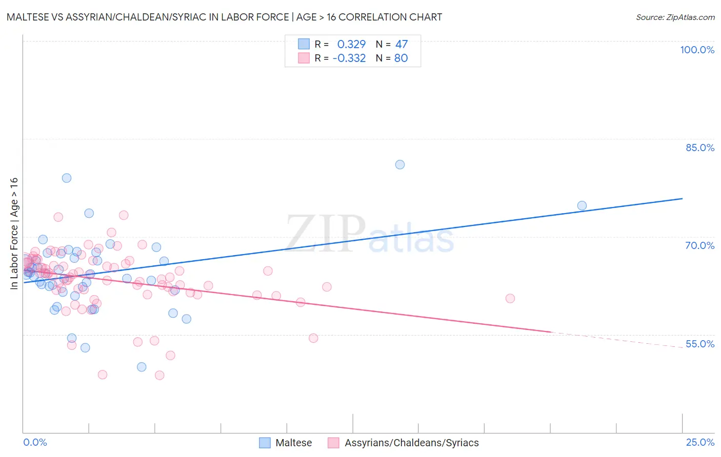 Maltese vs Assyrian/Chaldean/Syriac In Labor Force | Age > 16