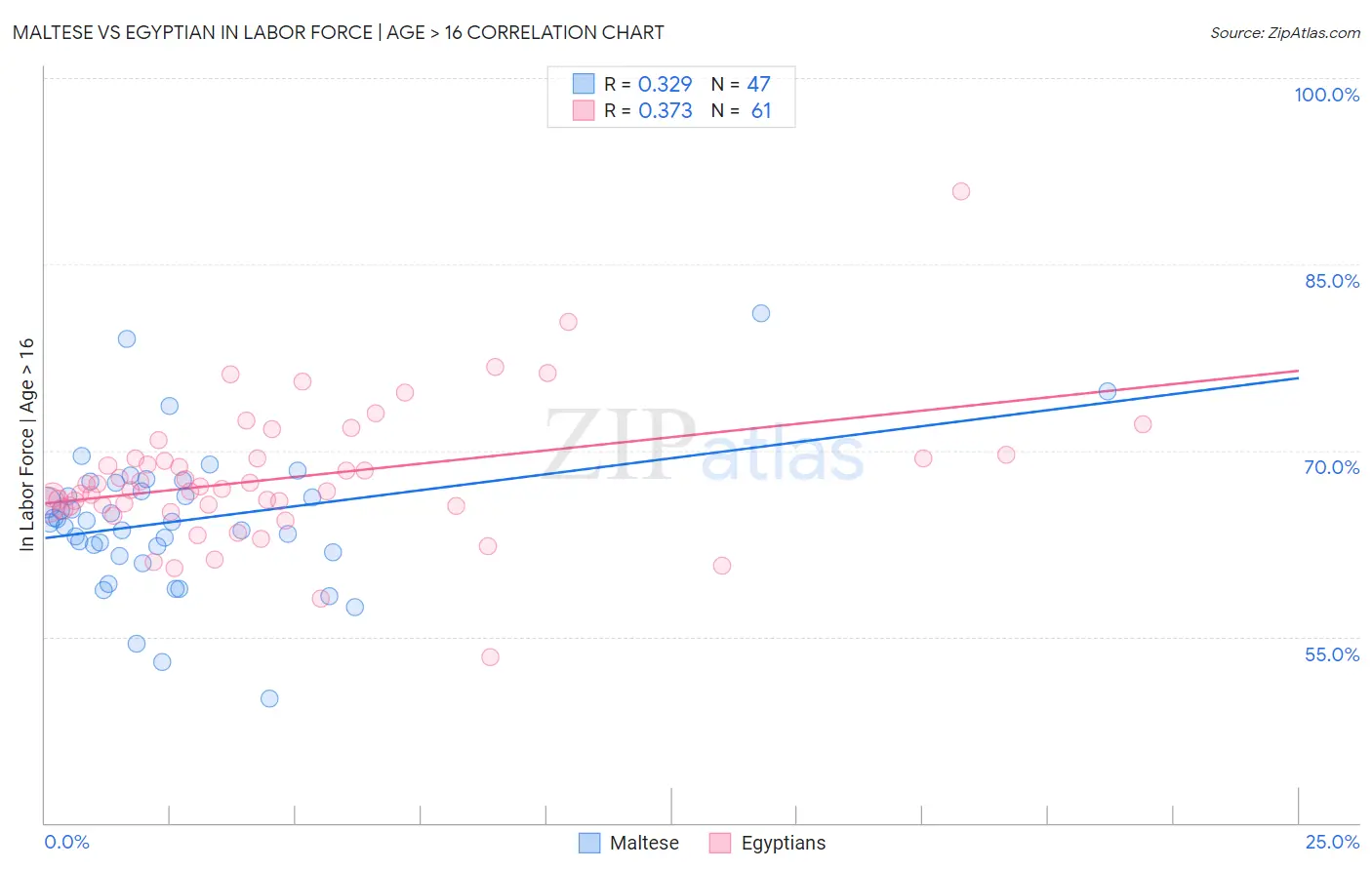 Maltese vs Egyptian In Labor Force | Age > 16