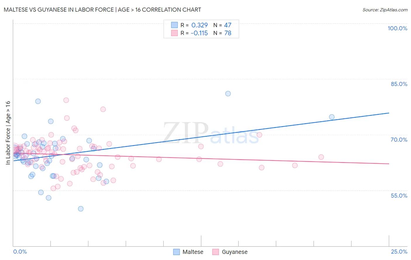 Maltese vs Guyanese In Labor Force | Age > 16