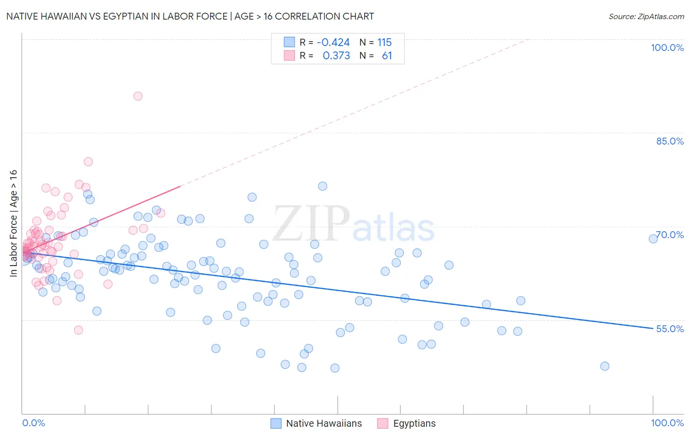 Native Hawaiian vs Egyptian In Labor Force | Age > 16