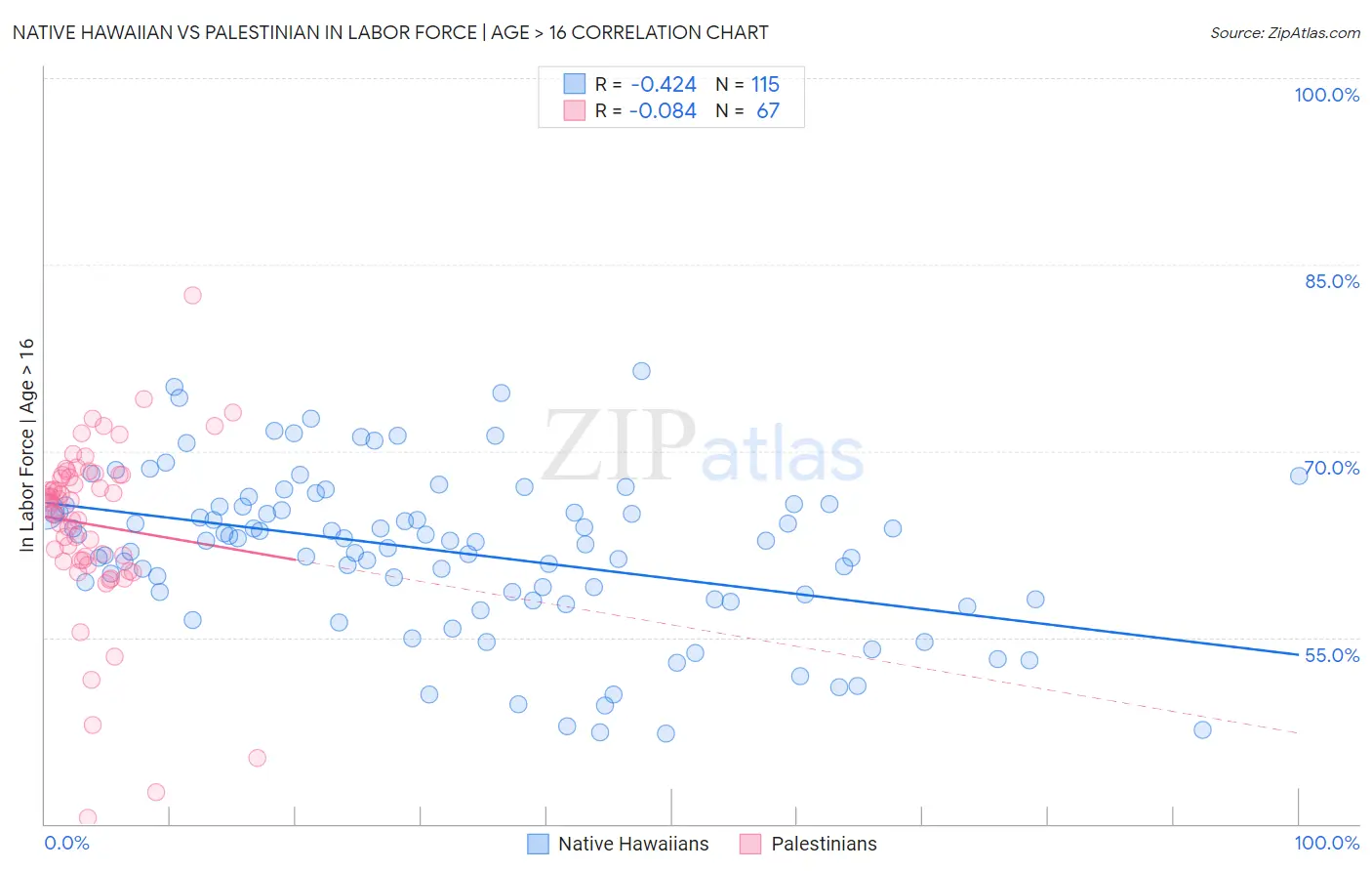 Native Hawaiian vs Palestinian In Labor Force | Age > 16