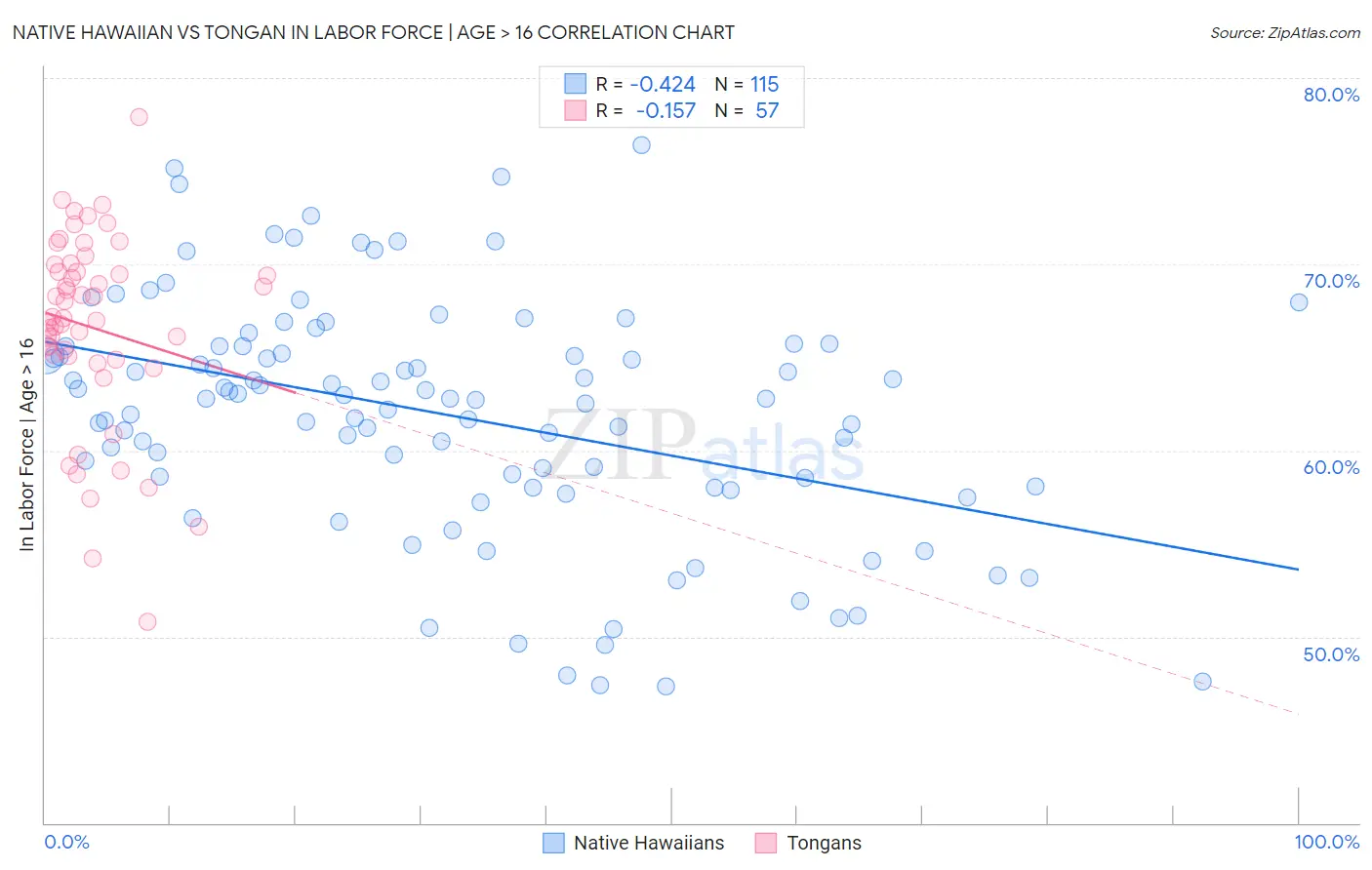 Native Hawaiian vs Tongan In Labor Force | Age > 16