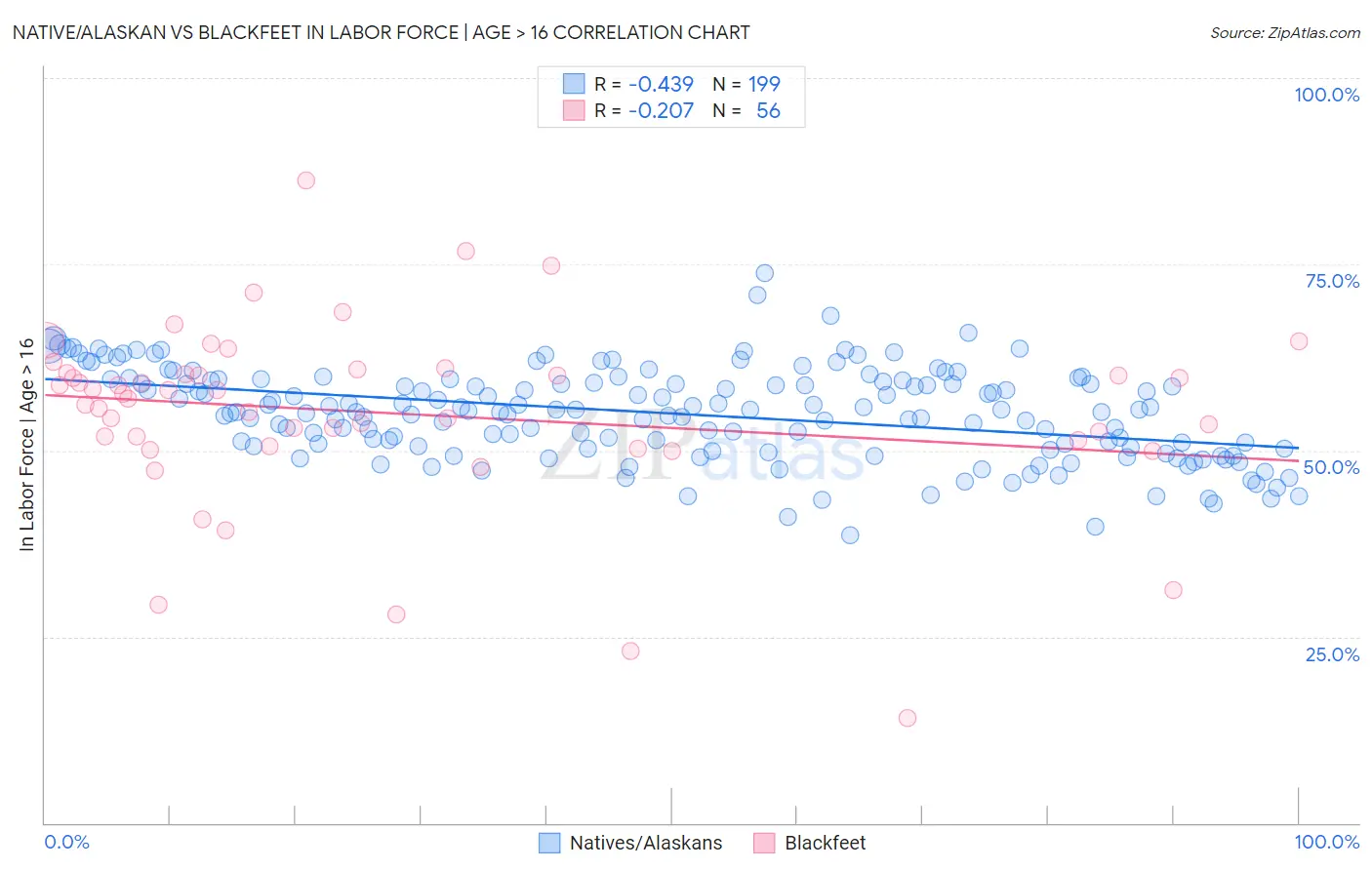 Native/Alaskan vs Blackfeet In Labor Force | Age > 16