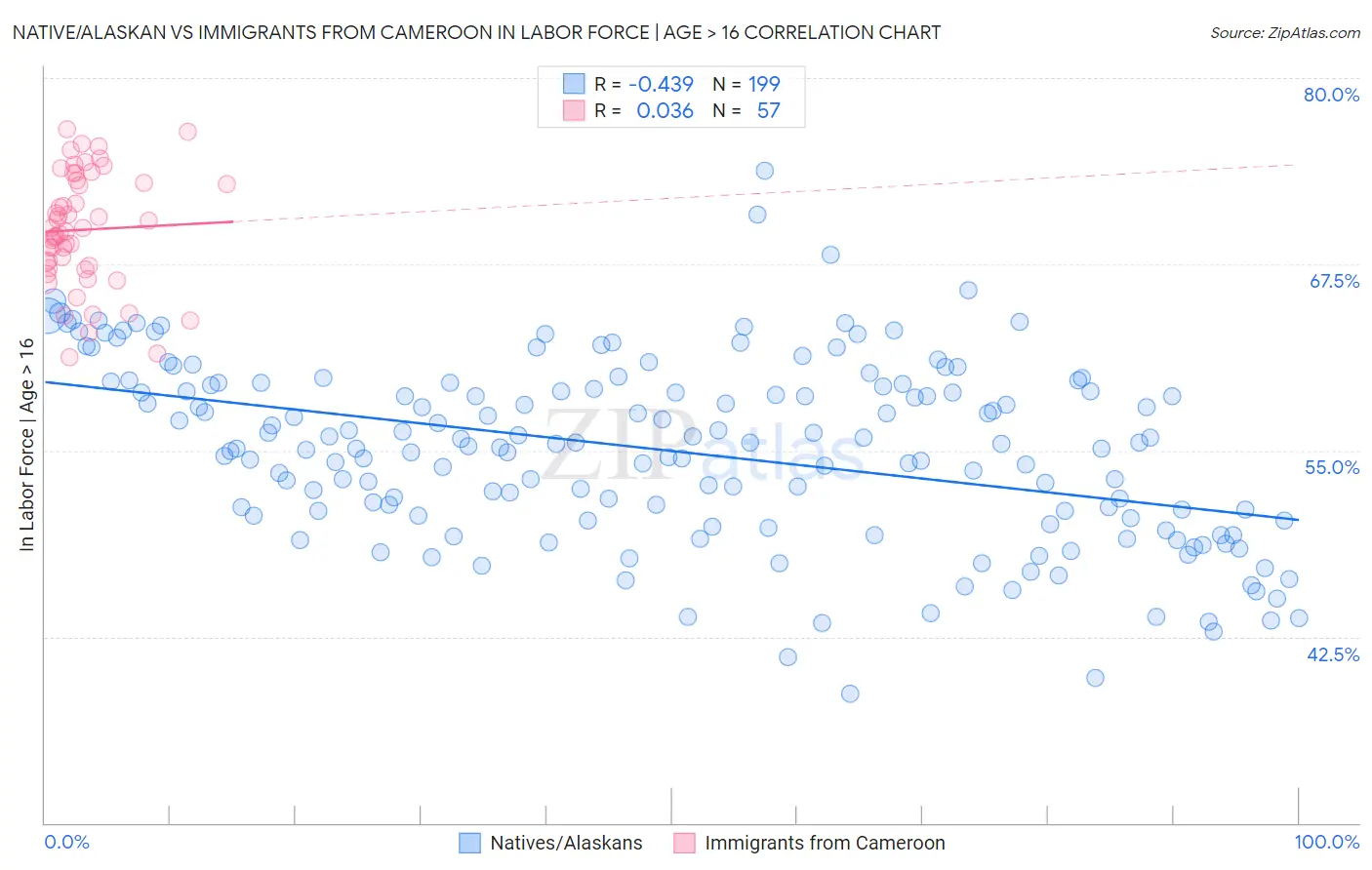 Native/Alaskan vs Immigrants from Cameroon In Labor Force | Age > 16