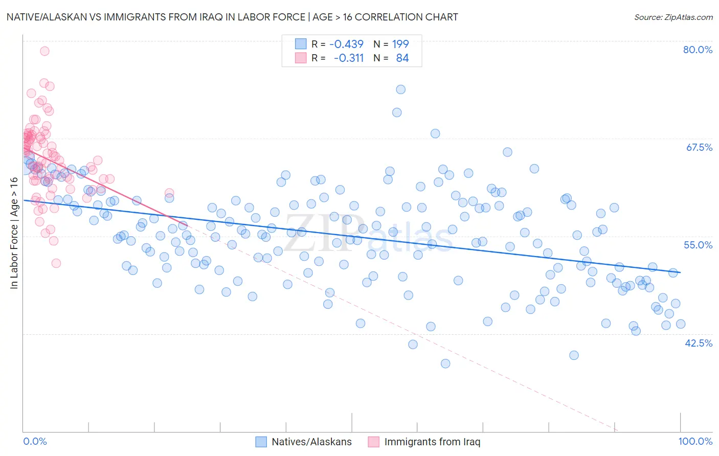 Native/Alaskan vs Immigrants from Iraq In Labor Force | Age > 16