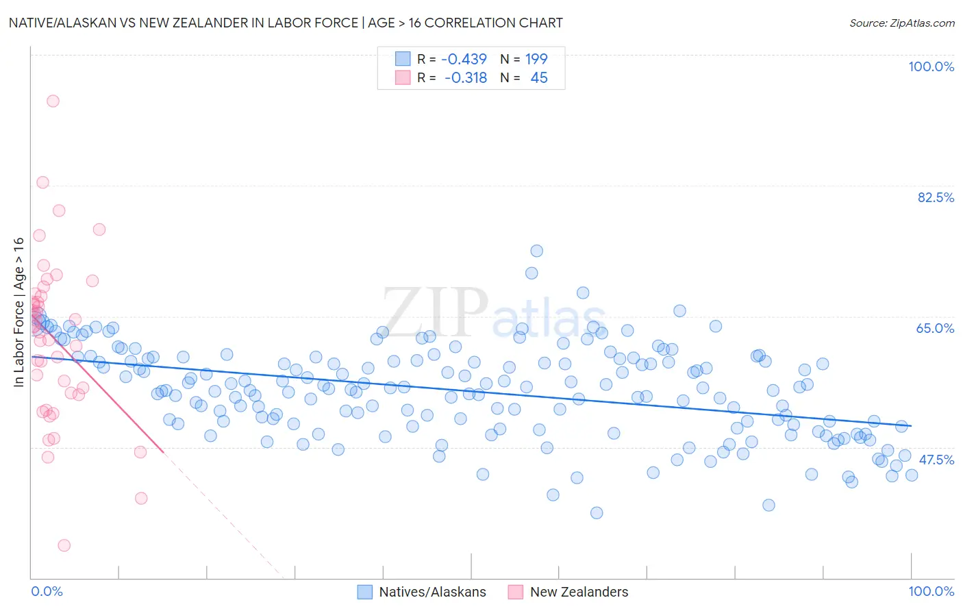 Native/Alaskan vs New Zealander In Labor Force | Age > 16