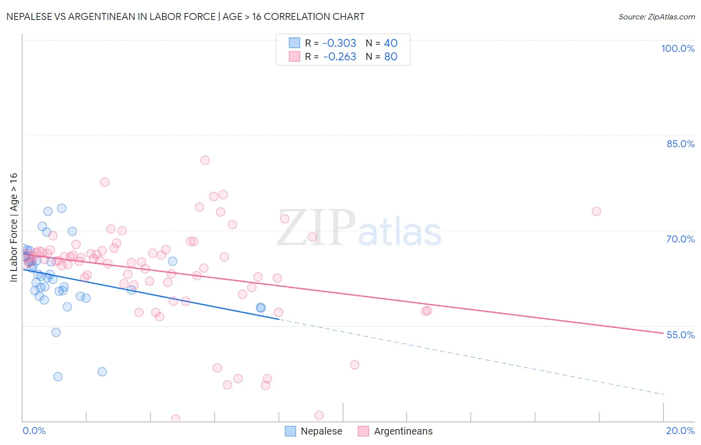 Nepalese vs Argentinean In Labor Force | Age > 16