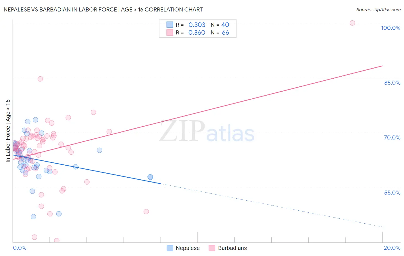Nepalese vs Barbadian In Labor Force | Age > 16