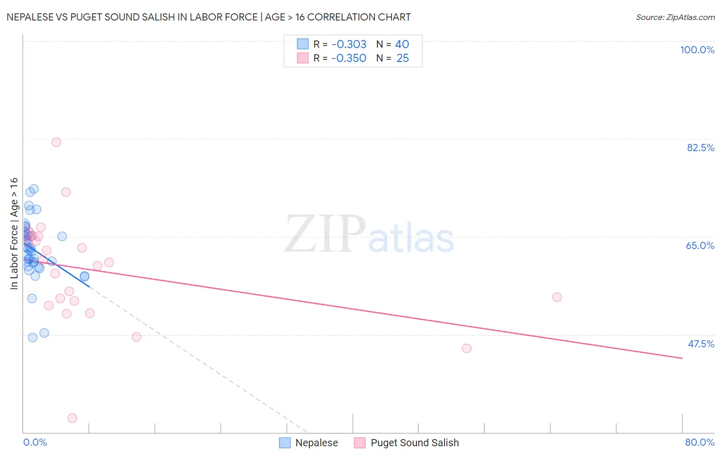 Nepalese vs Puget Sound Salish In Labor Force | Age > 16