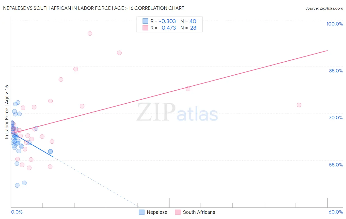 Nepalese vs South African In Labor Force | Age > 16