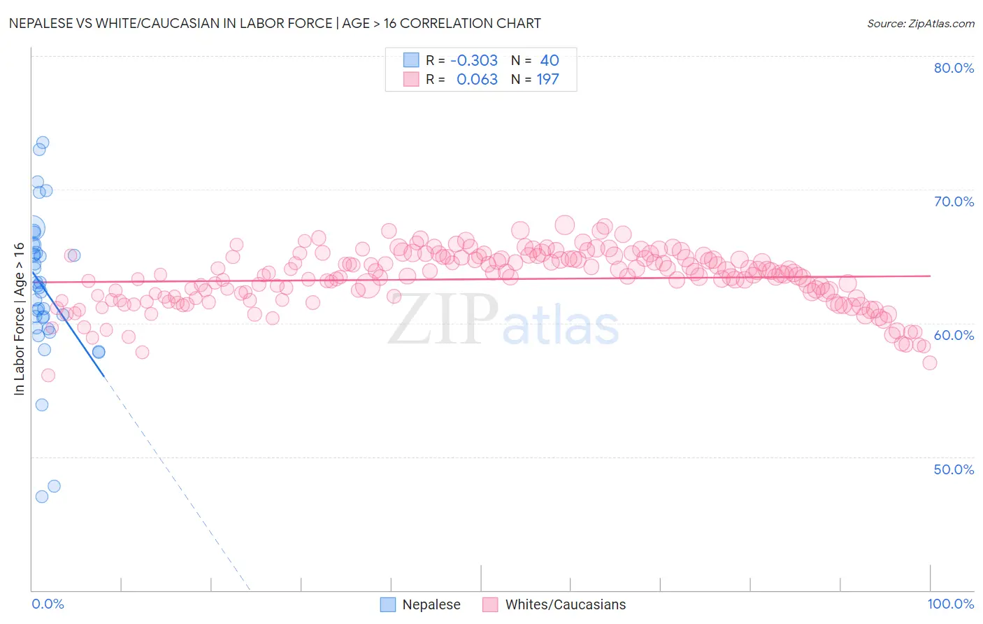 Nepalese vs White/Caucasian In Labor Force | Age > 16