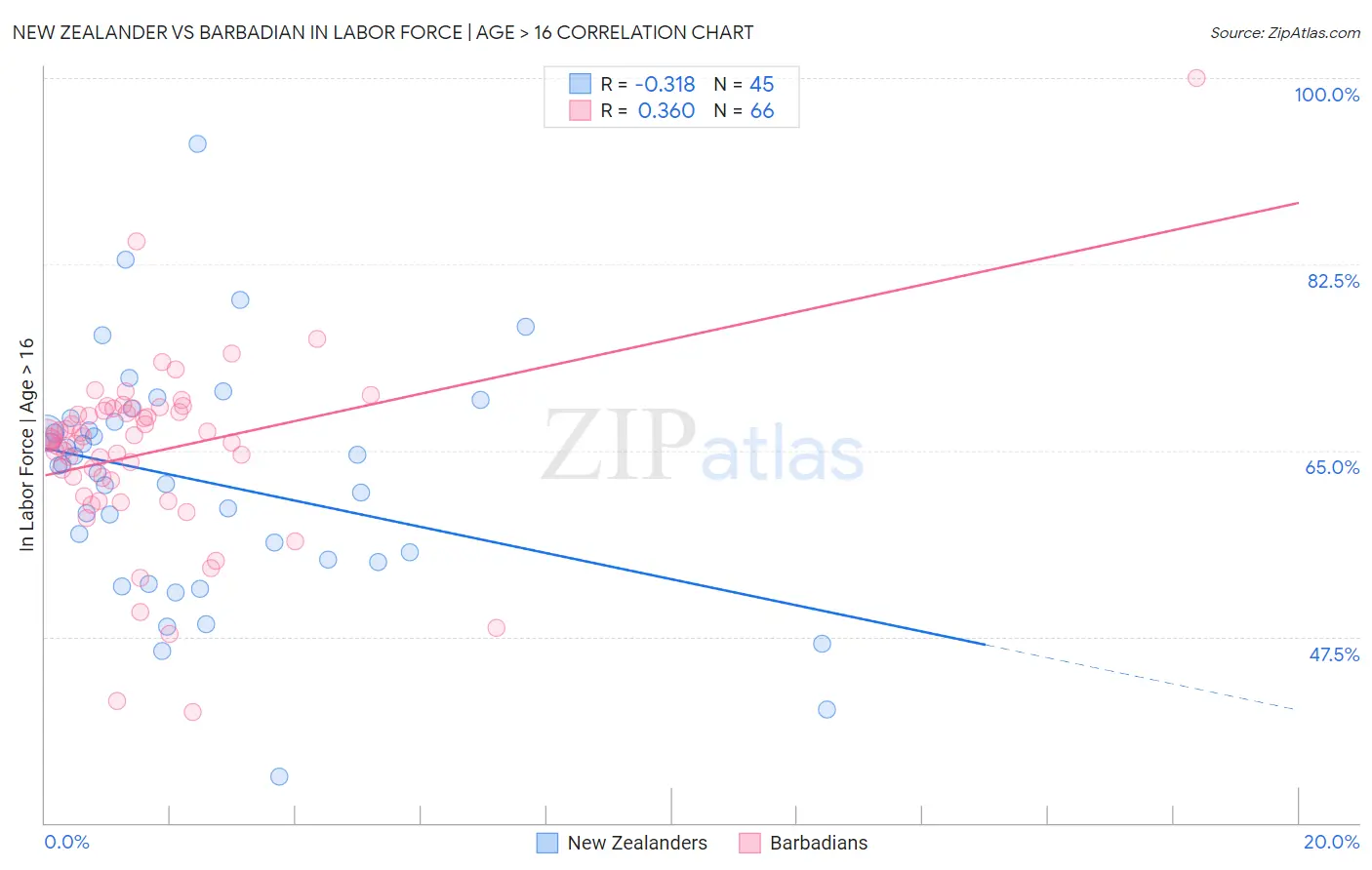 New Zealander vs Barbadian In Labor Force | Age > 16