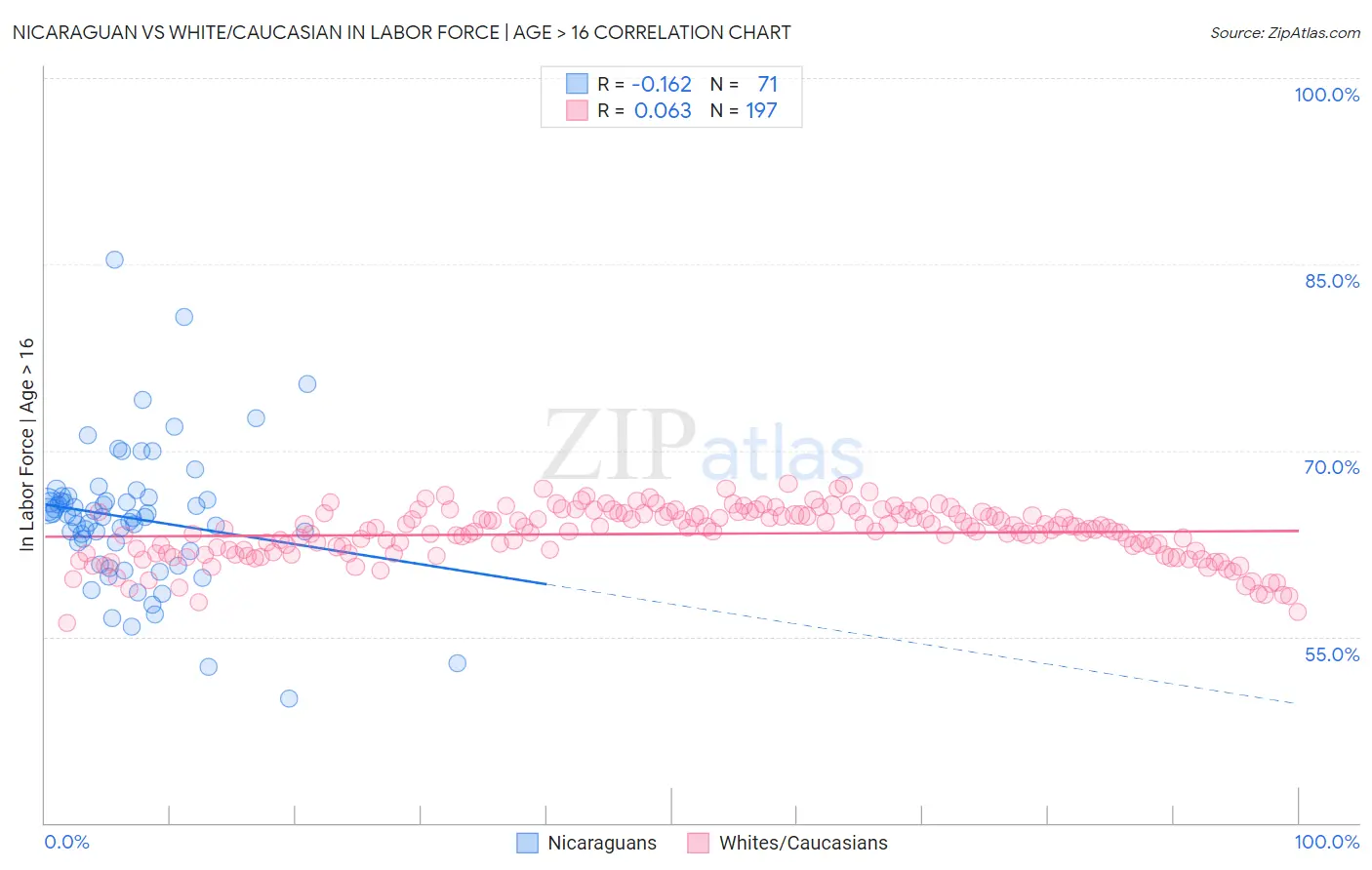 Nicaraguan vs White/Caucasian In Labor Force | Age > 16
