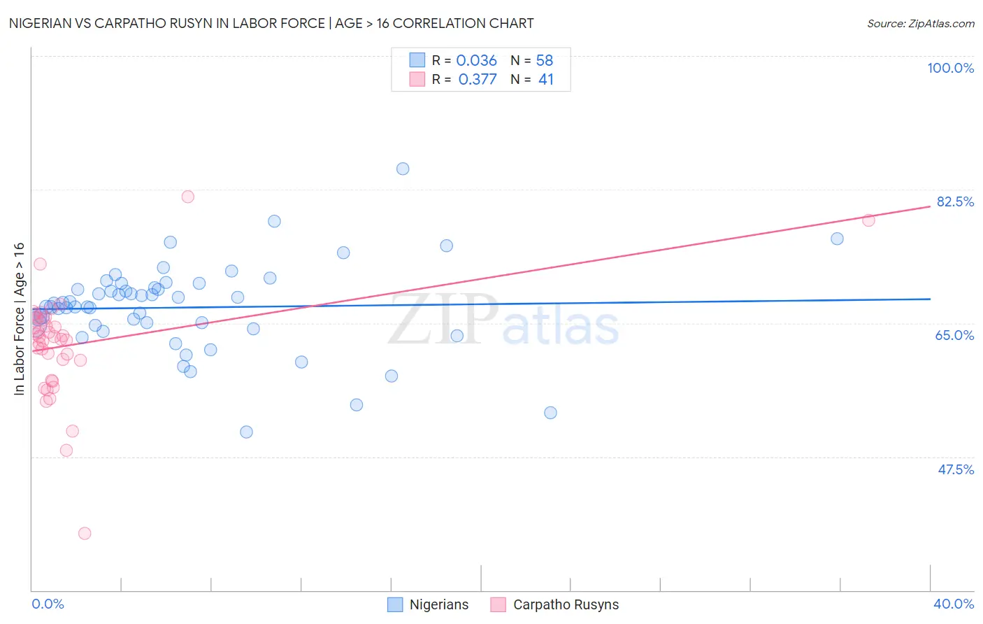 Nigerian vs Carpatho Rusyn In Labor Force | Age > 16