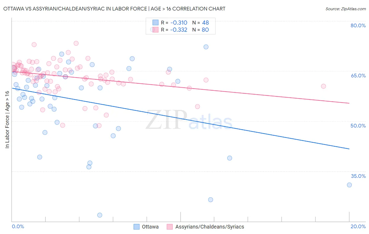 Ottawa vs Assyrian/Chaldean/Syriac In Labor Force | Age > 16