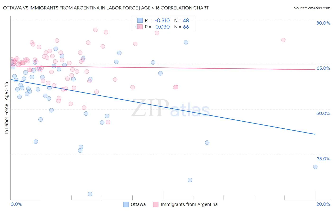 Ottawa vs Immigrants from Argentina In Labor Force | Age > 16
