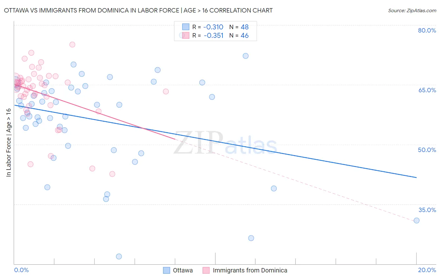Ottawa vs Immigrants from Dominica In Labor Force | Age > 16