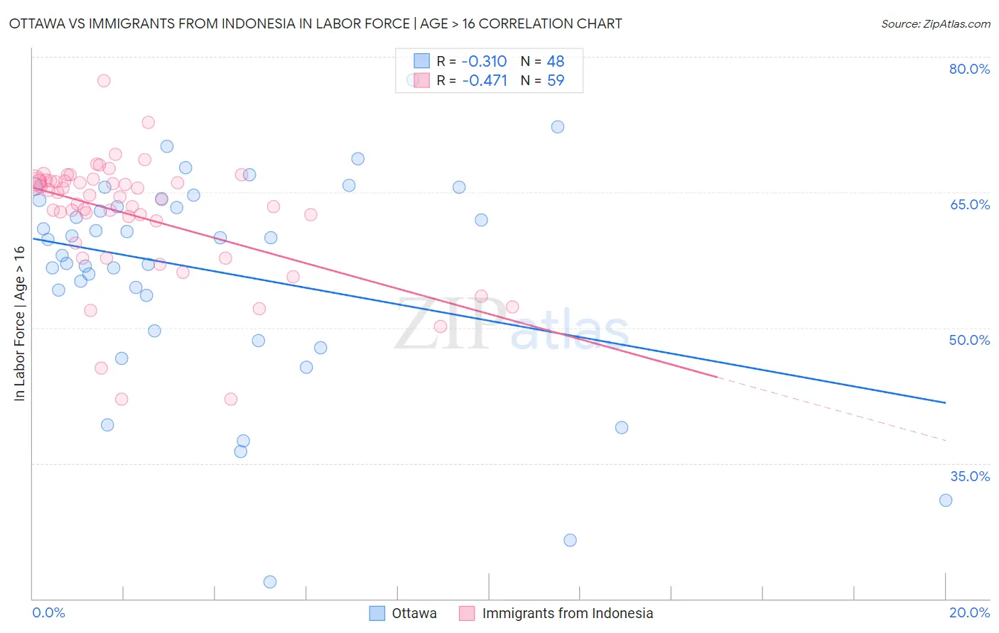 Ottawa vs Immigrants from Indonesia In Labor Force | Age > 16
