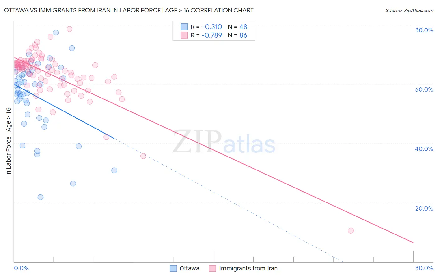 Ottawa vs Immigrants from Iran In Labor Force | Age > 16