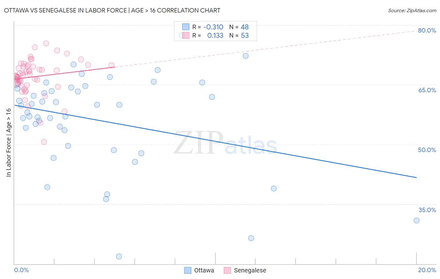 Ottawa vs Senegalese In Labor Force | Age > 16